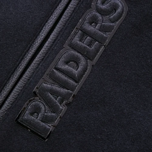 Las Vegas Raiders Triple Black Wool & Leather Varsity Jacket - Image 8