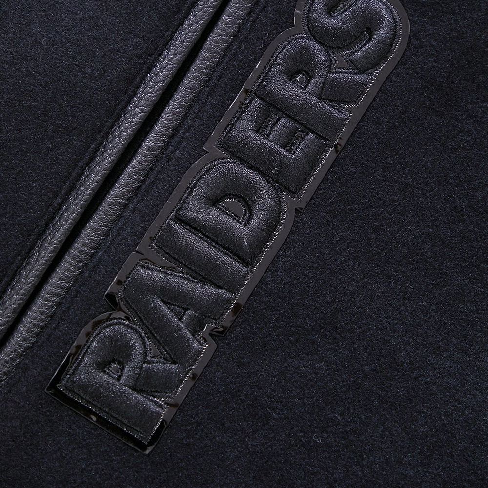 Las Vegas Raiders Triple Black Wool & Leather Varsity Jacket - Image 8