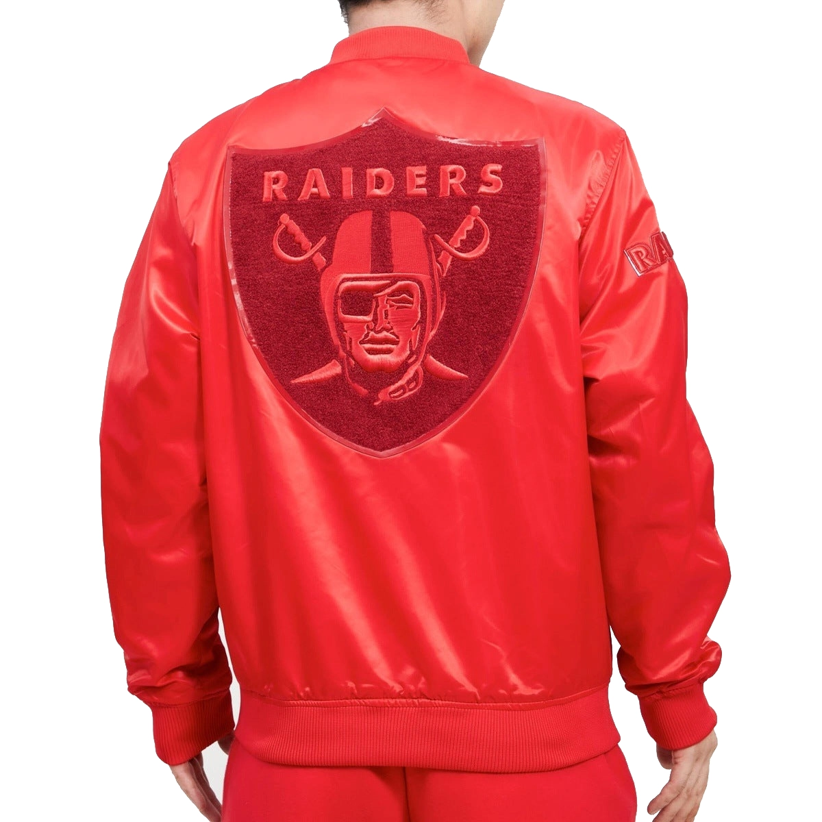 Las Vegas Raiders Triple Red Red Satin Varsity Jacket - Image 2