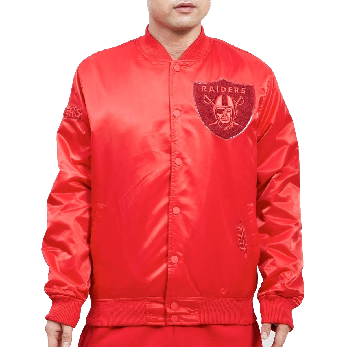 Las Vegas Raiders Triple Red Red Satin Varsity Jacket