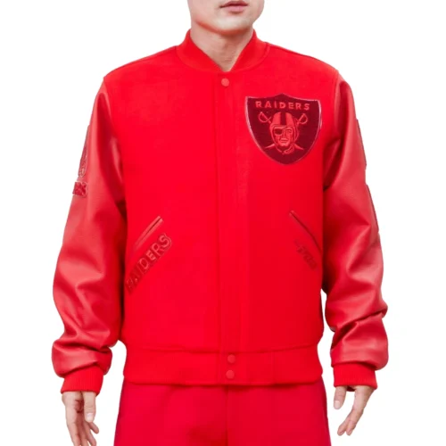 Las Vegas Raiders Triple Red Red Wool & Leather Varsity Jacket