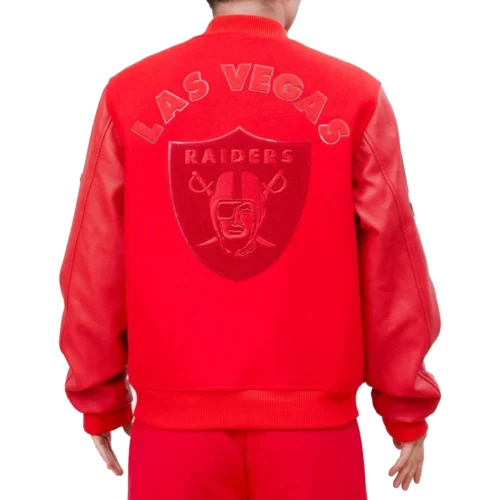 Alternative view of Las Vegas Raiders Triple Red Red Wool & Leather Varsity Jacket