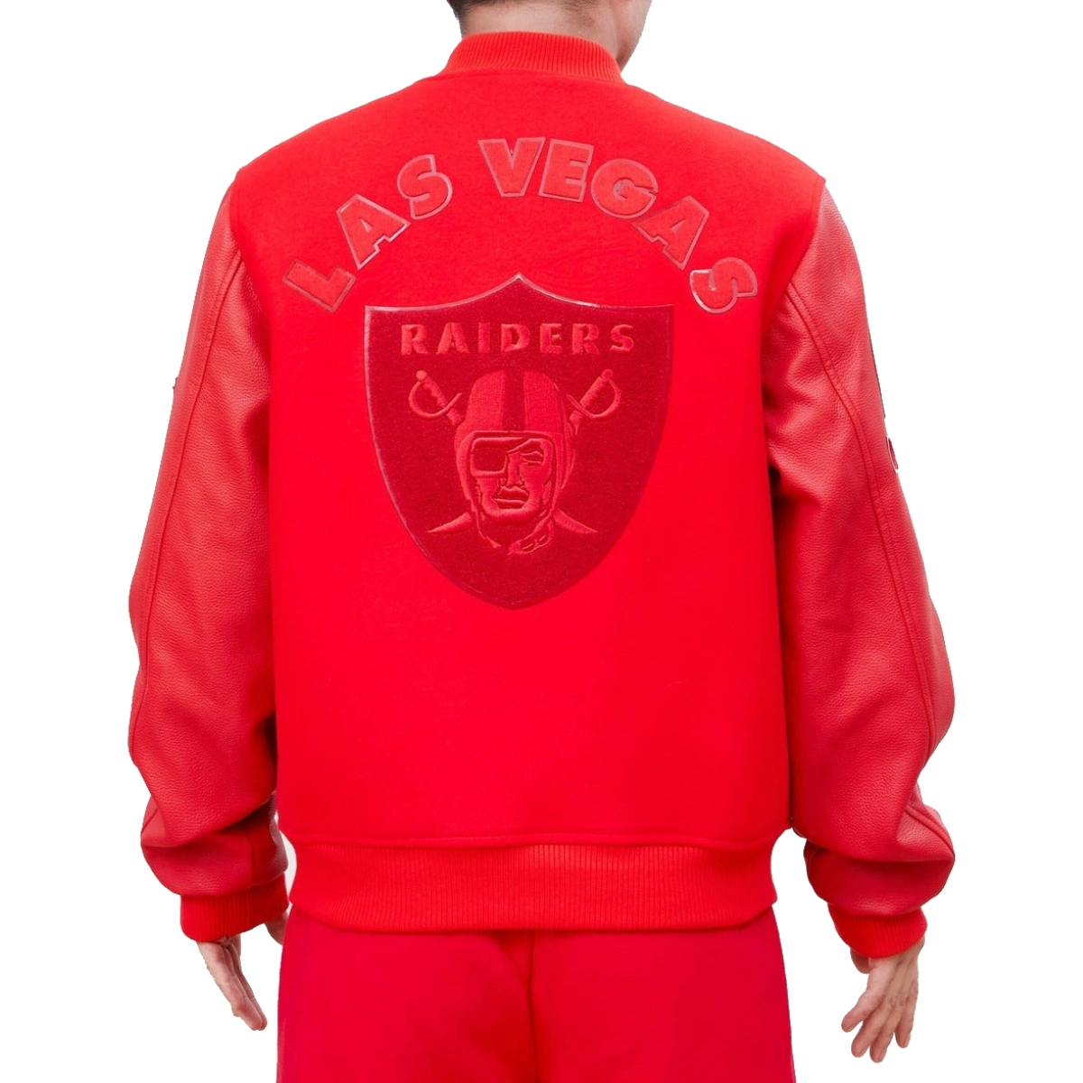 Las Vegas Raiders Triple Red Red Wool & Leather Varsity Jacket - Image 2