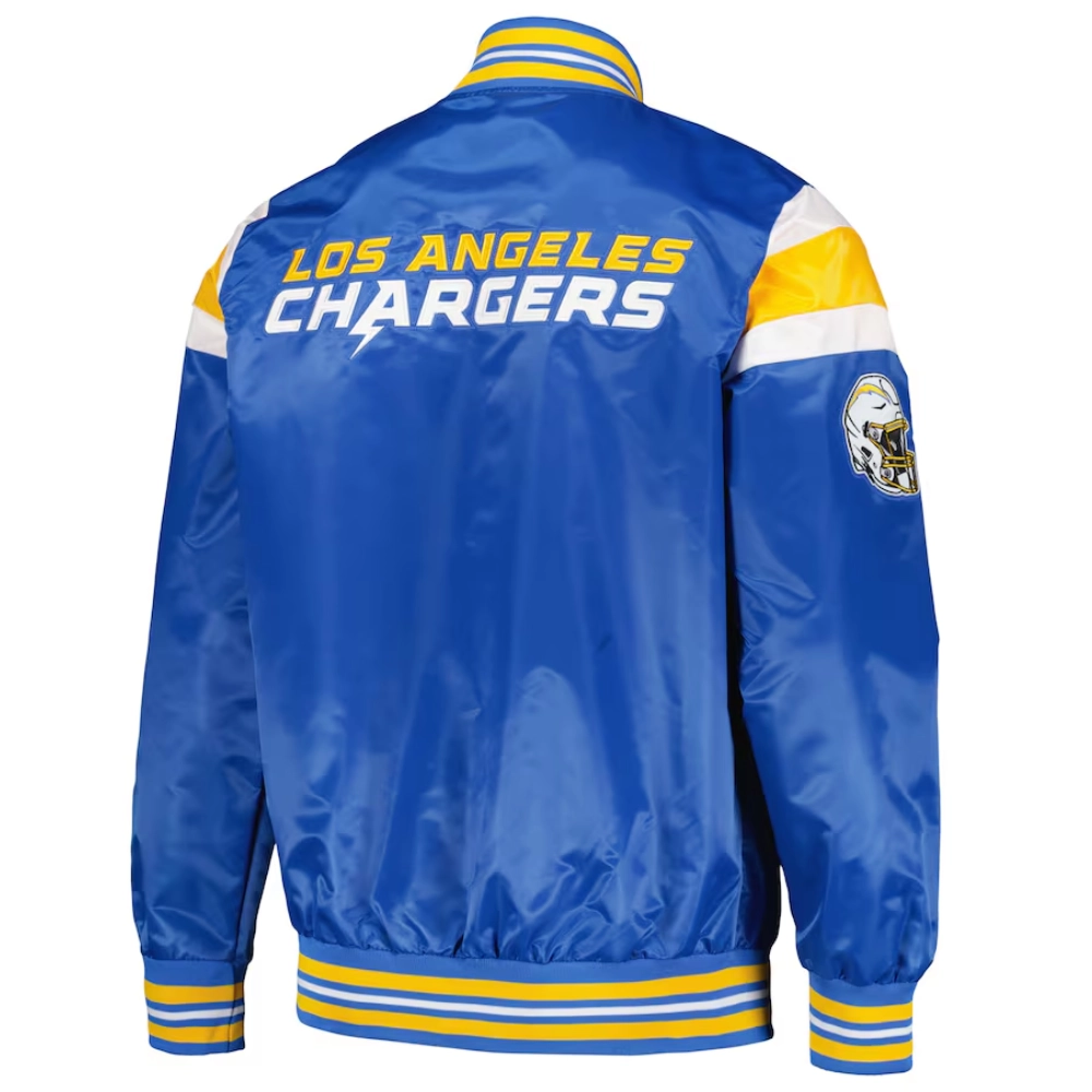 Los Angeles Chargers Full-Snap Blue Satin Varsity Jacket - Image 2