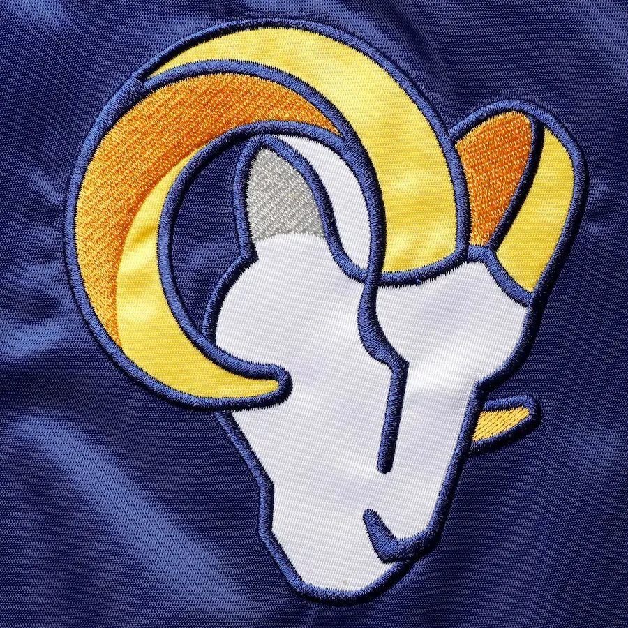 Los Angeles Rams The Enforcer Blue/Yellow Satin Varsity Jacket - Image 3