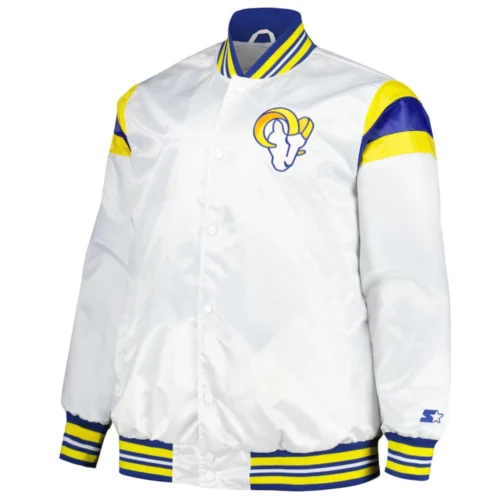 Los Angeles Rams Full-Snap White Satin Varsity Jacket