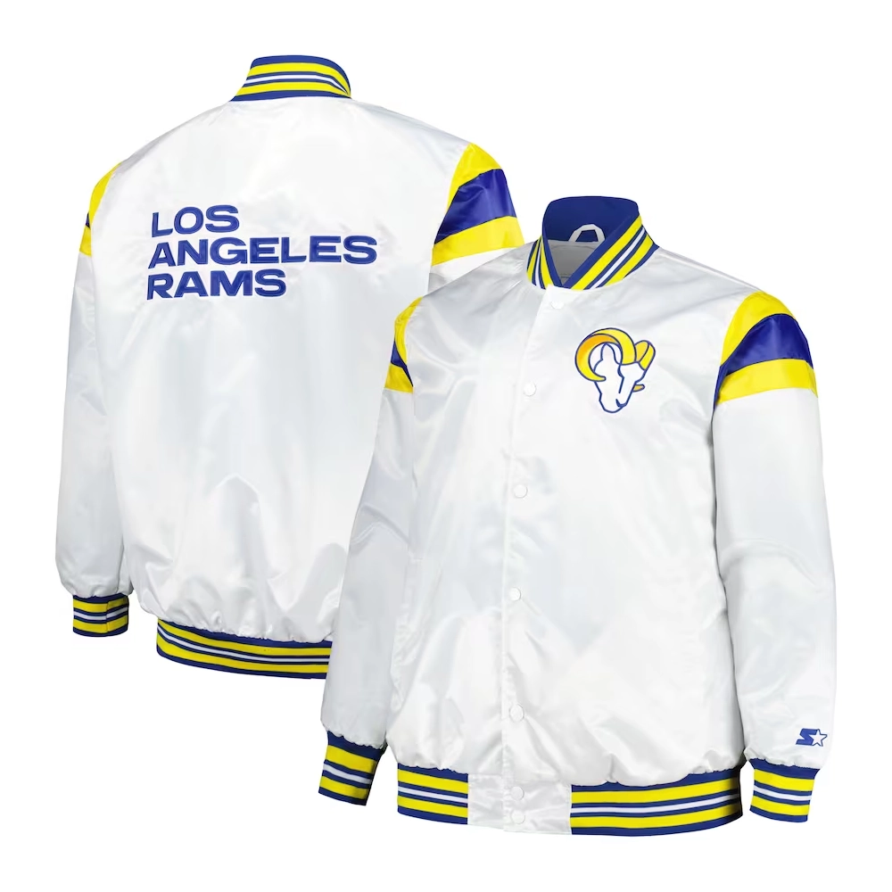 Los Angeles Rams Full-Snap White Satin Varsity Jacket - Image 3