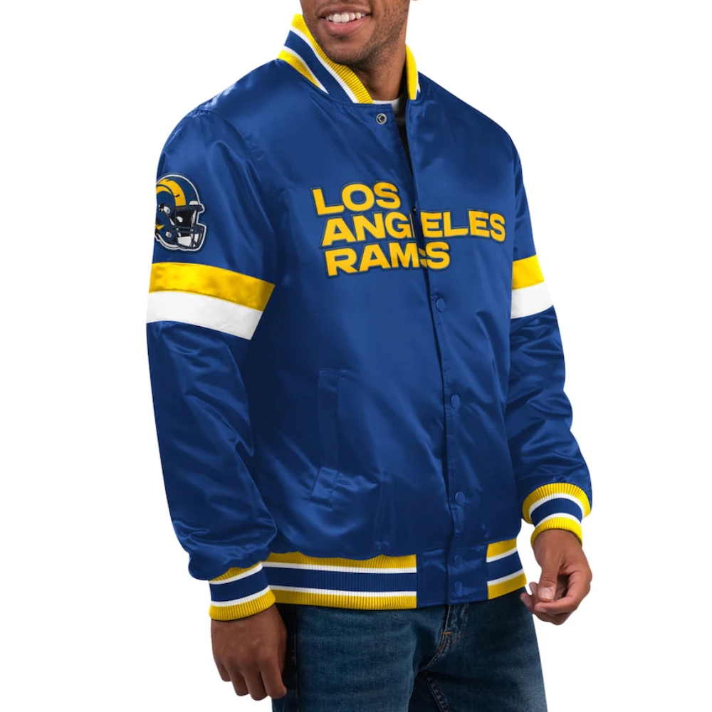 Los Angeles Rams Home Game Blue Satin Varsity Jacket