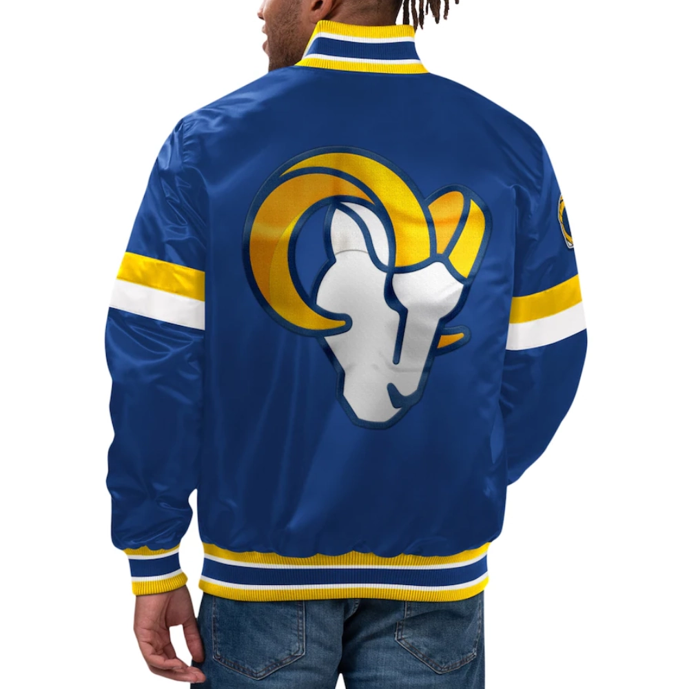 Los Angeles Rams Home Game Blue Satin Varsity Jacket - Image 2