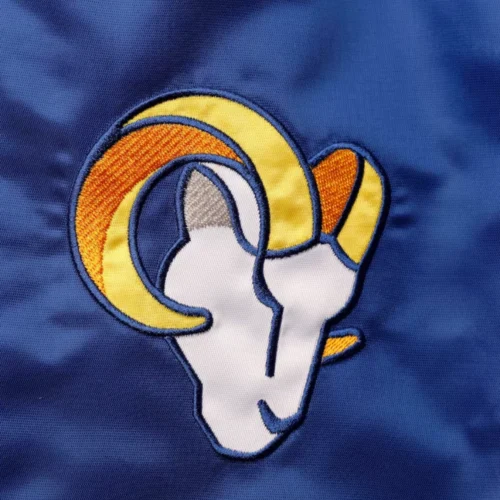 Los Angeles Rams Leader Yellow/Blue Satin Varsity Jacket - Image 3