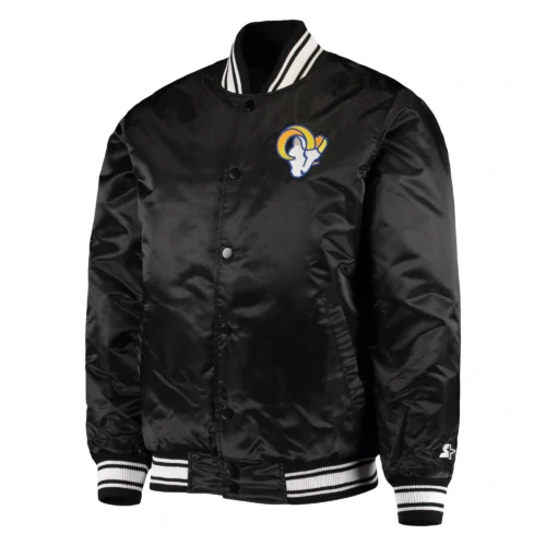 Los Angeles Rams Locker Room Black Satin Varsity Jacket