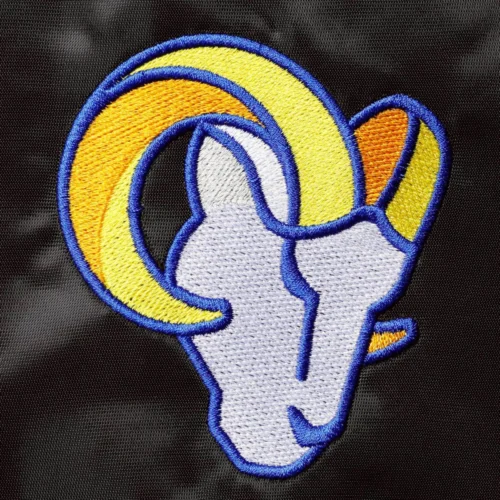 Los Angeles Rams Locker Room Black Satin Varsity Jacket - Image 3