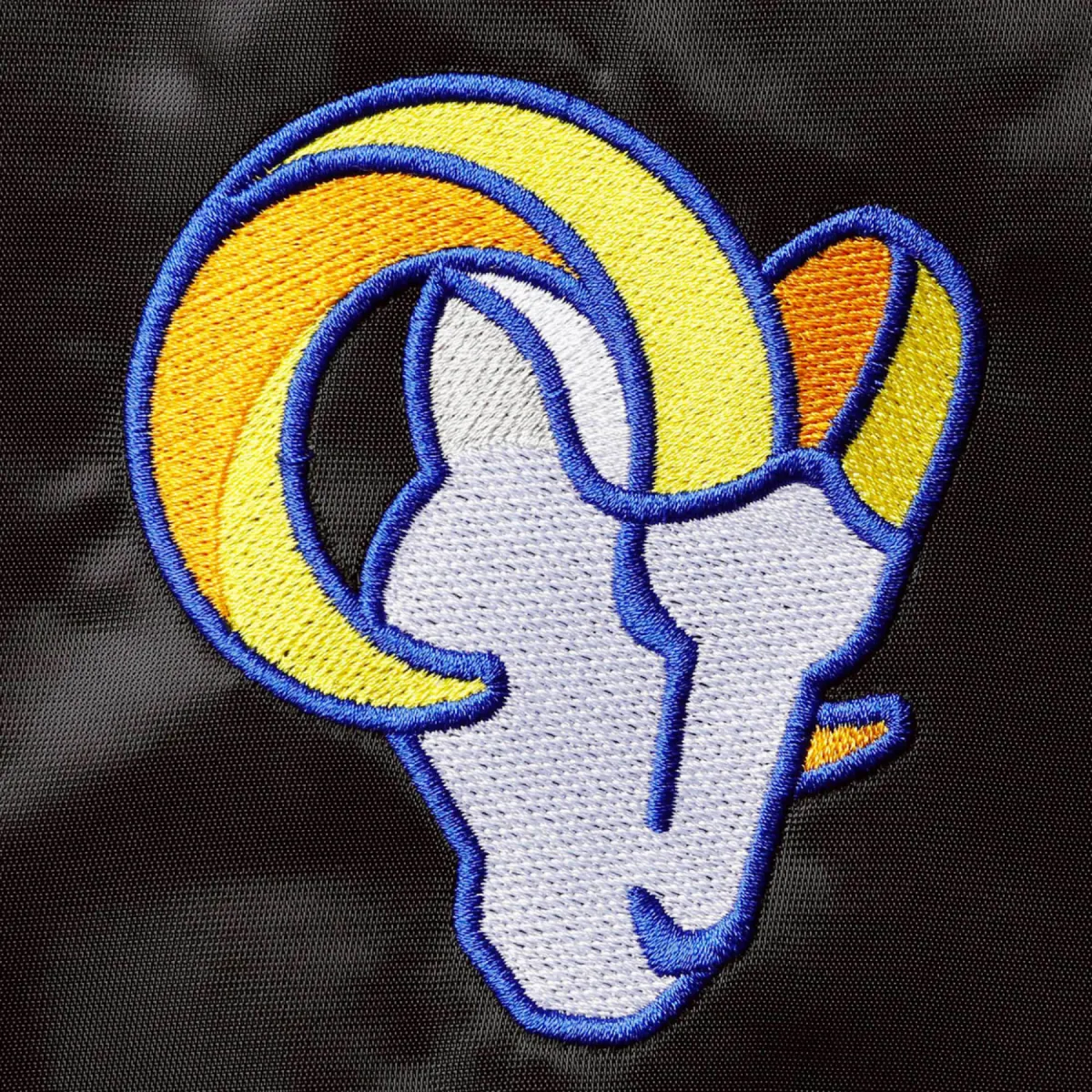 Los Angeles Rams Locker Room Black Satin Varsity Jacket - Image 3