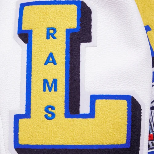 Los Angeles Rams Mashup Blue/White Wool & Leather Varsity Jacket - Image 6