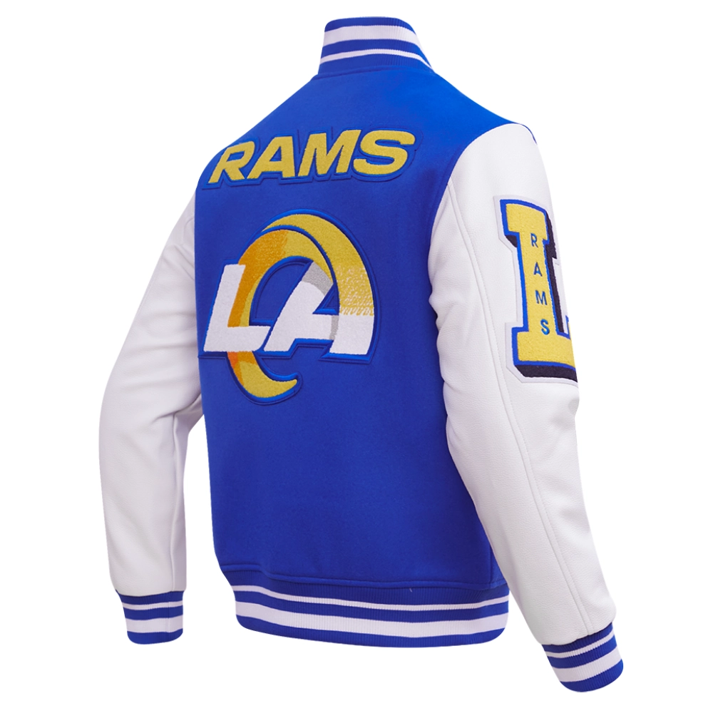 Los Angeles Rams Mashup Blue/White Wool & Leather Varsity Jacket - Image 3