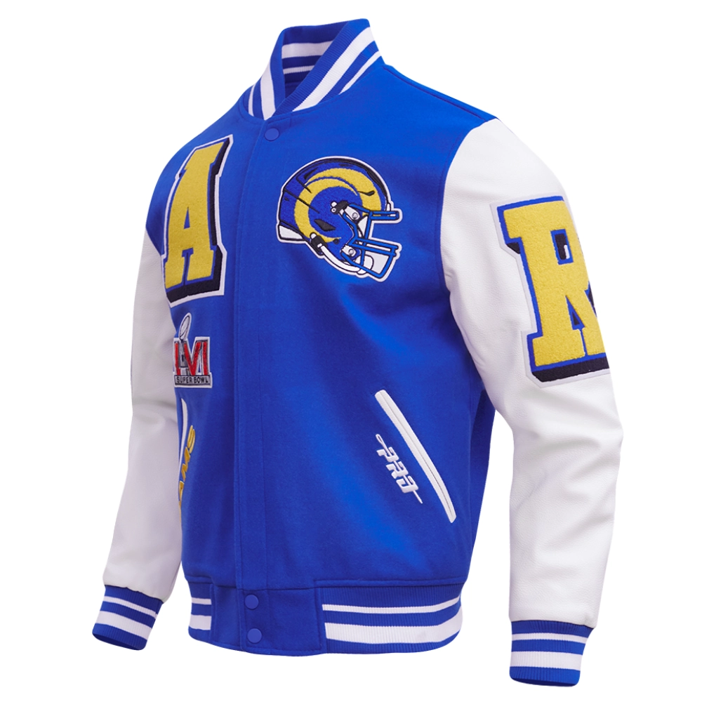 Los Angeles Rams Mashup Blue/White Wool & Leather Varsity Jacket - Image 2