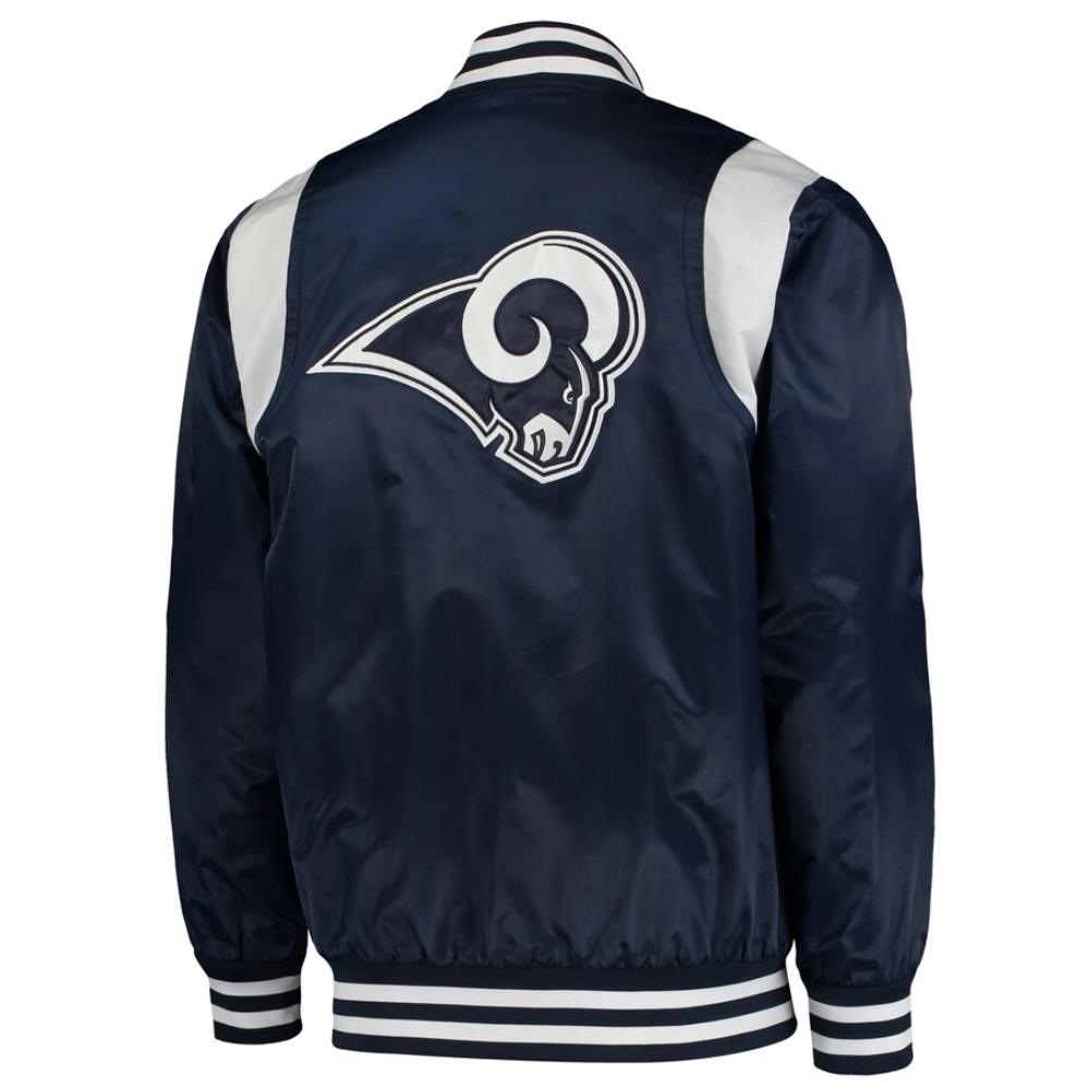Los Angeles Rams Prime Time Full-Snap Navy Satin Varsity Jacket - Image 2