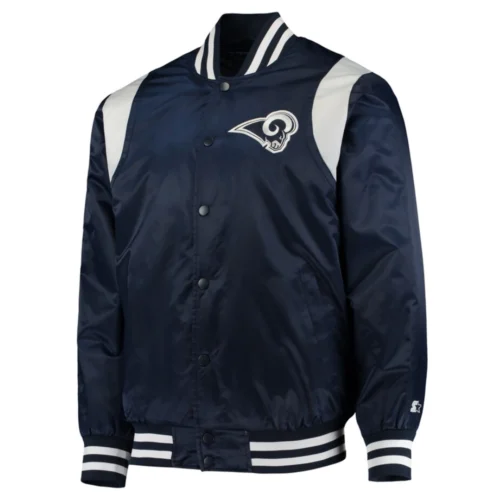 Los Angeles Rams Prime Time Full-Snap Navy Satin Varsity Jacket