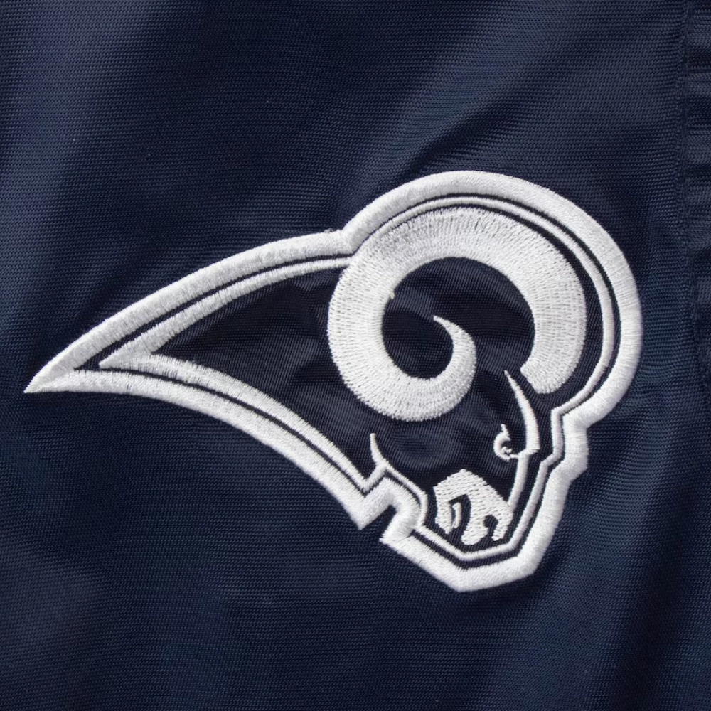 Los Angeles Rams Prime Time Full-Snap Navy Satin Varsity Jacket - Image 3