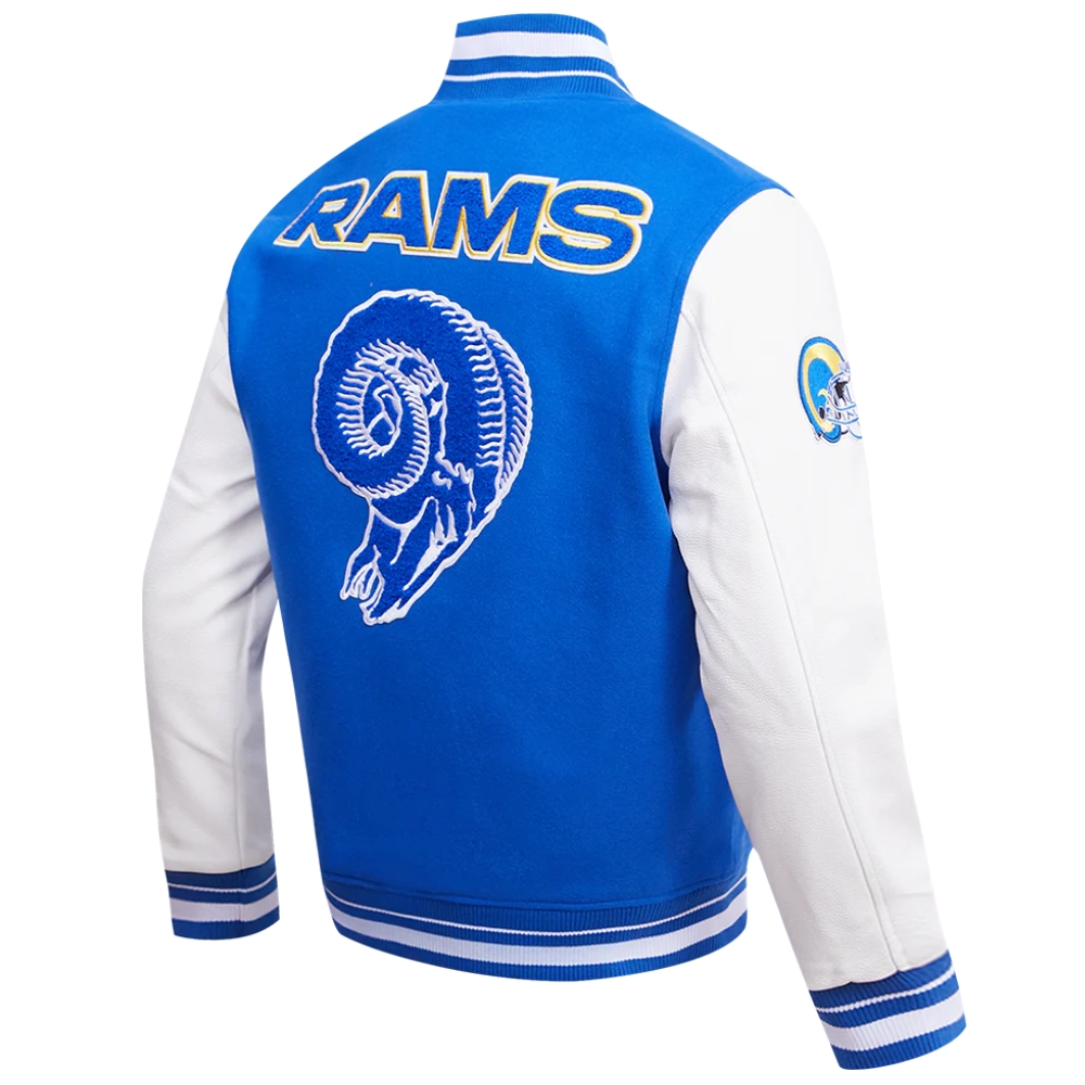 Los Angeles Rams Retro Classic Blue/White Wool & Leather Varsity Jacket - Image 3
