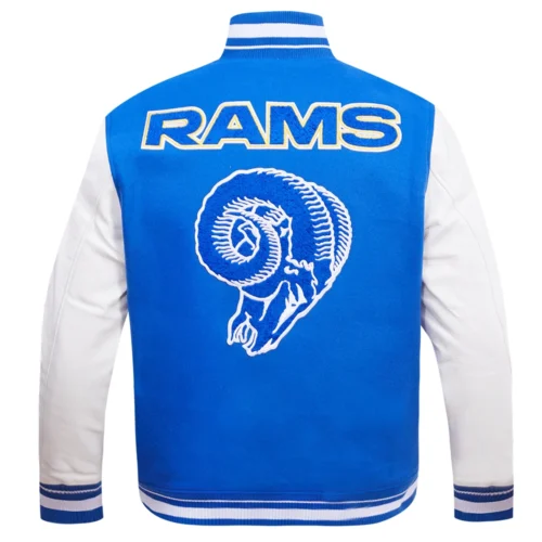 Los Angeles Rams Retro Classic Blue/White Wool & Leather Varsity Jacket - Image 4