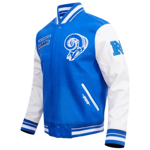 Alternative view of Los Angeles Rams Retro Classic Blue/White Wool & Leather Varsity Jacket
