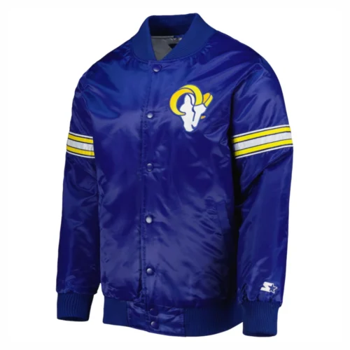 Los Angeles Rams Starter Pick & Roll Full-Snap Blue Satin Varsity Jacket