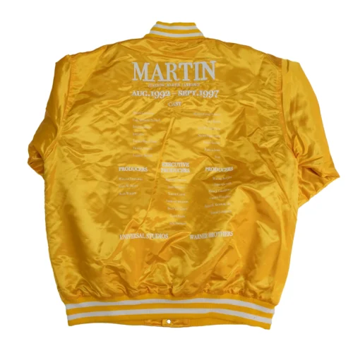 Alternative view of Martin Cast And Crew Full-Snap Satin Varsity Jacket - Gold