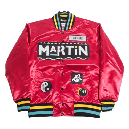 Martin Dragon Fly Jones Full-Snap Satin Varsity Jacket - Red