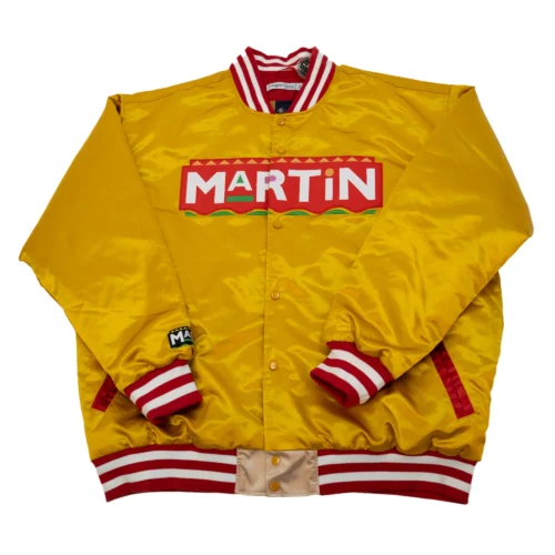 Martin Gold Full-Snap Satin Varsity Jacket - Gold