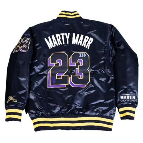 Alternative view of Martin Marty Marr Full-Snap Satin Varsity Jacket - Black