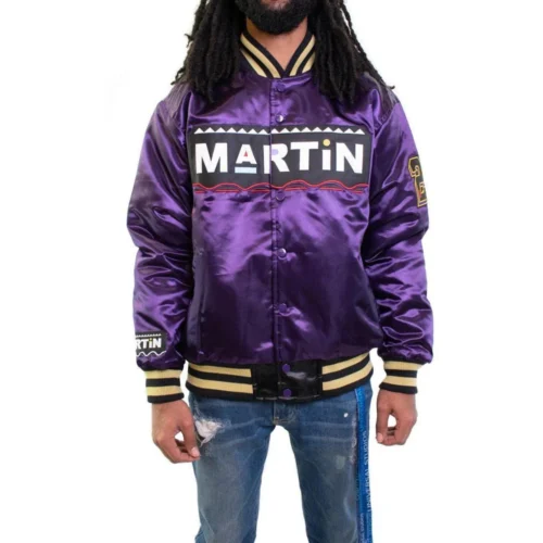 Martin Marty Marr Full-Snap Satin Varsity Jacket - Purple - Image 3