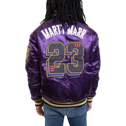 Martin Marty Marr Full-Snap Satin Varsity Jacket - Purple - Image 4