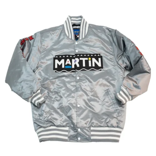 Martin Marty Marr Full-Snap Satin Varsity Jacket - Silver