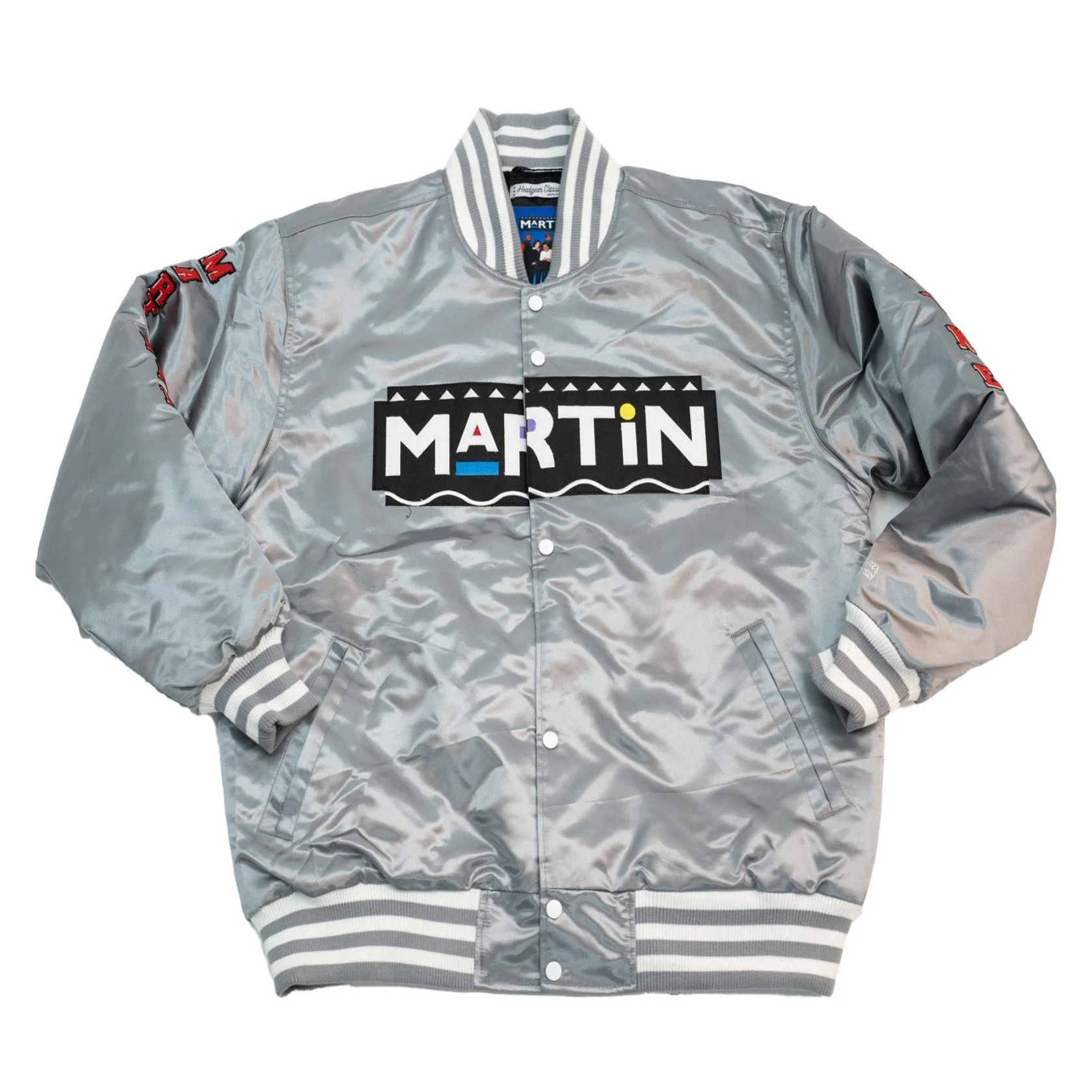Martin Marty Marr Full-Snap Satin Varsity Jacket - Silver