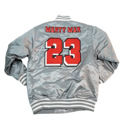 Alternative view of Martin Marty Marr Full-Snap Satin Varsity Jacket - Silver