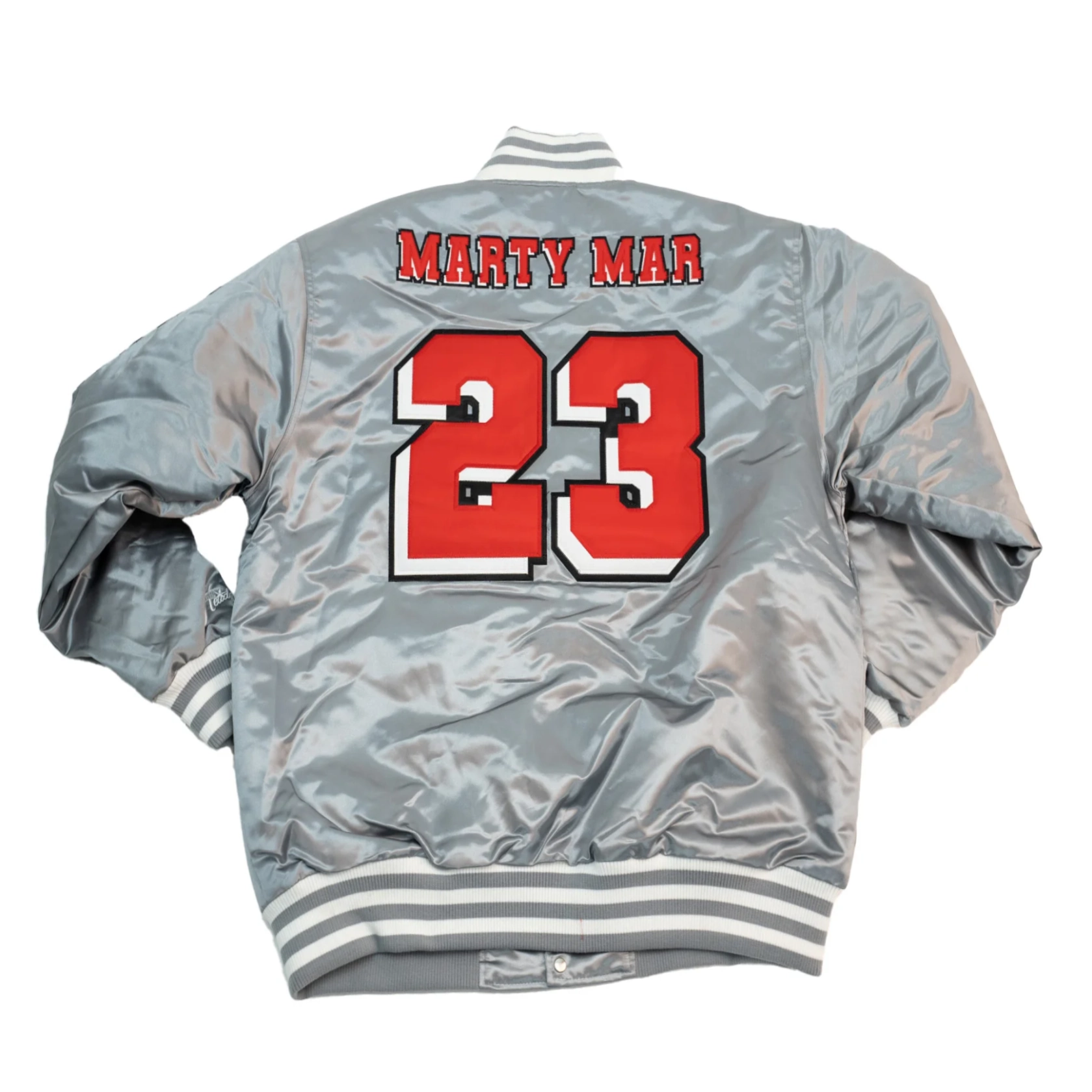 Martin Marty Marr Full-Snap Satin Varsity Jacket - Silver - Image 2