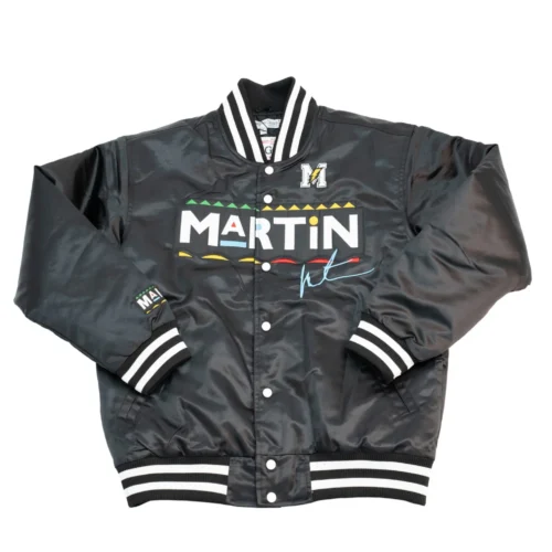 Martin Warm Up Full-Snap Satin Varsity Jacket - Black