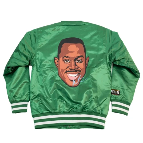 Alternative view of Martin Warm Up Full-Snap Satin Varsity Jacket - Green