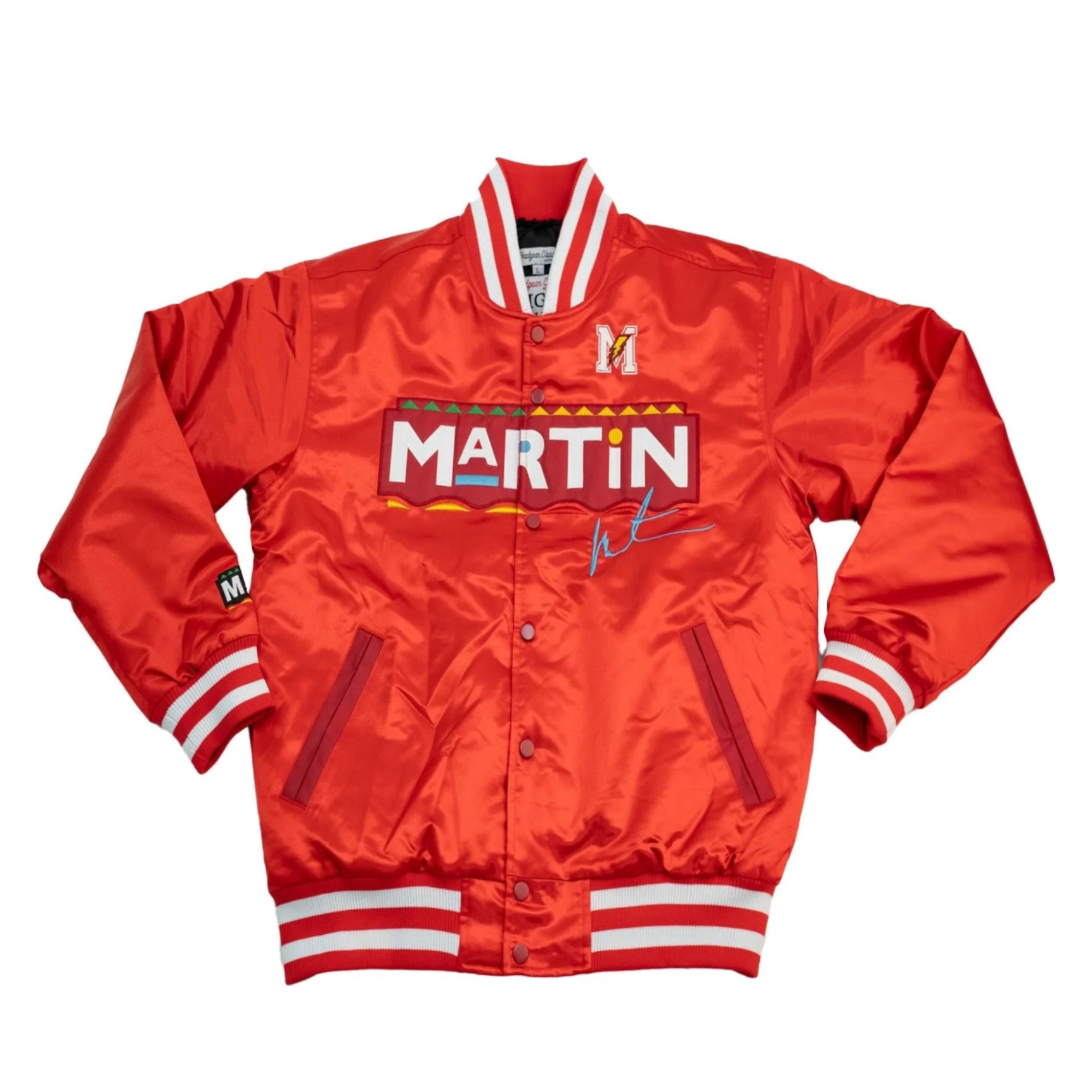 Martin Warm Up Full-Snap Satin Varsity Jacket - Red