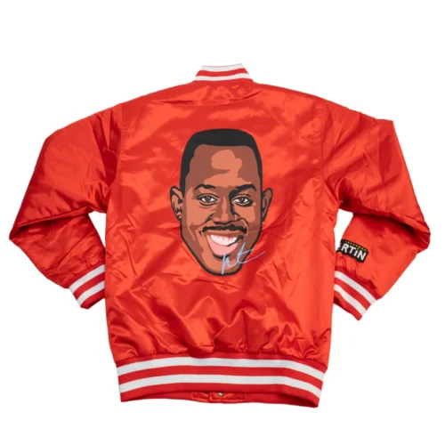 Alternative view of Martin Warm Up Full-Snap Satin Varsity Jacket - Red