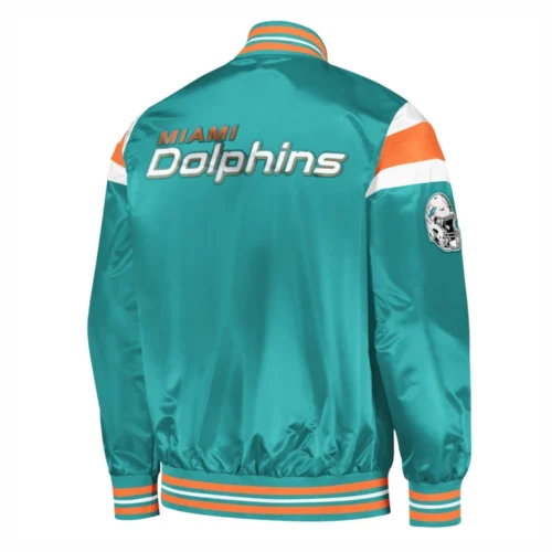 Alternative view of Miami Dolphins Full-Snap Aqua Satin Varsity Jacket