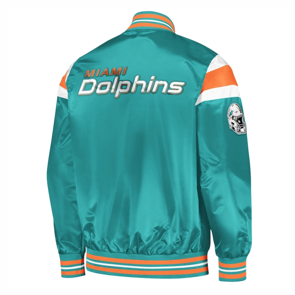 Miami Dolphins Full-Snap Aqua Satin Varsity Jacket - Image 2