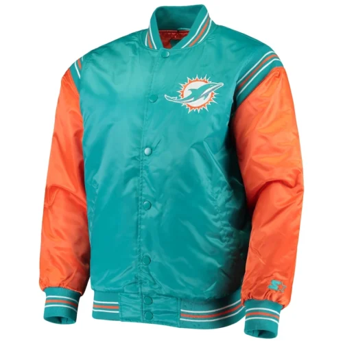 Miami Dolphins The Enforcer Aqua/Orange Satin Varsity Jacket