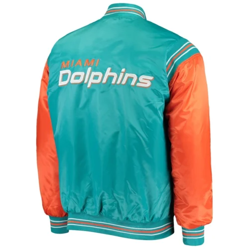 Alternative view of Miami Dolphins The Enforcer  Aqua/Orange Satin Varsity Jacket
