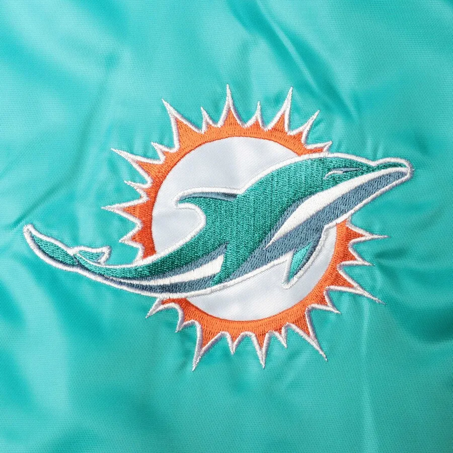 Miami Dolphins The Enforcer Aqua/Orange Satin Varsity Jacket - Image 3