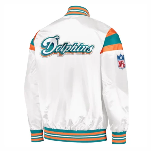 Alternative view of Miami Dolphins Full-Snap White Satin Varsity Jacket