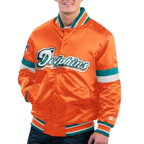 Miami Dolphins Gridiron Classics Home Game Orange Satin Varsity Jacket