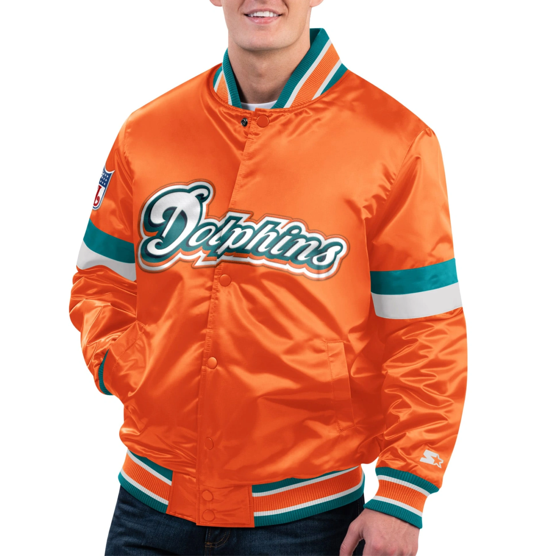 Miami Dolphins Gridiron Classics Home Game Orange Satin Varsity Jacket