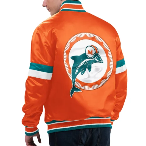 Alternative view of Miami Dolphins Gridiron Classics Home Game Orange Satin Varsity Jacket